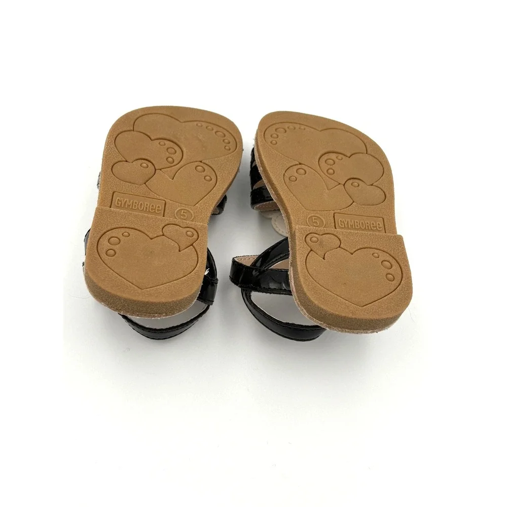 Gymboree Girls Black, White &‎ Yellow Daisy Flower Sandals Size 5